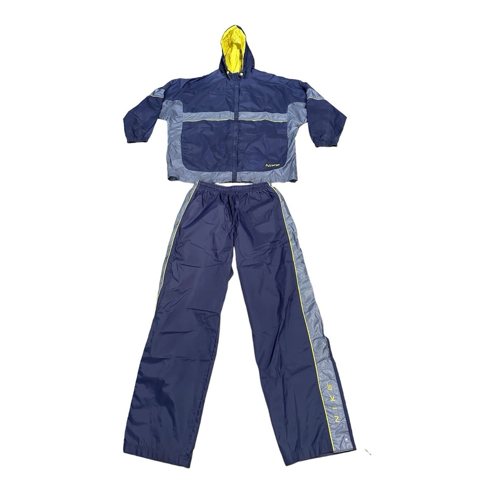 Vintage Nike Track Suit Women XL Blue Yellow Y2K Retro Shiny Jacket Pants 90s